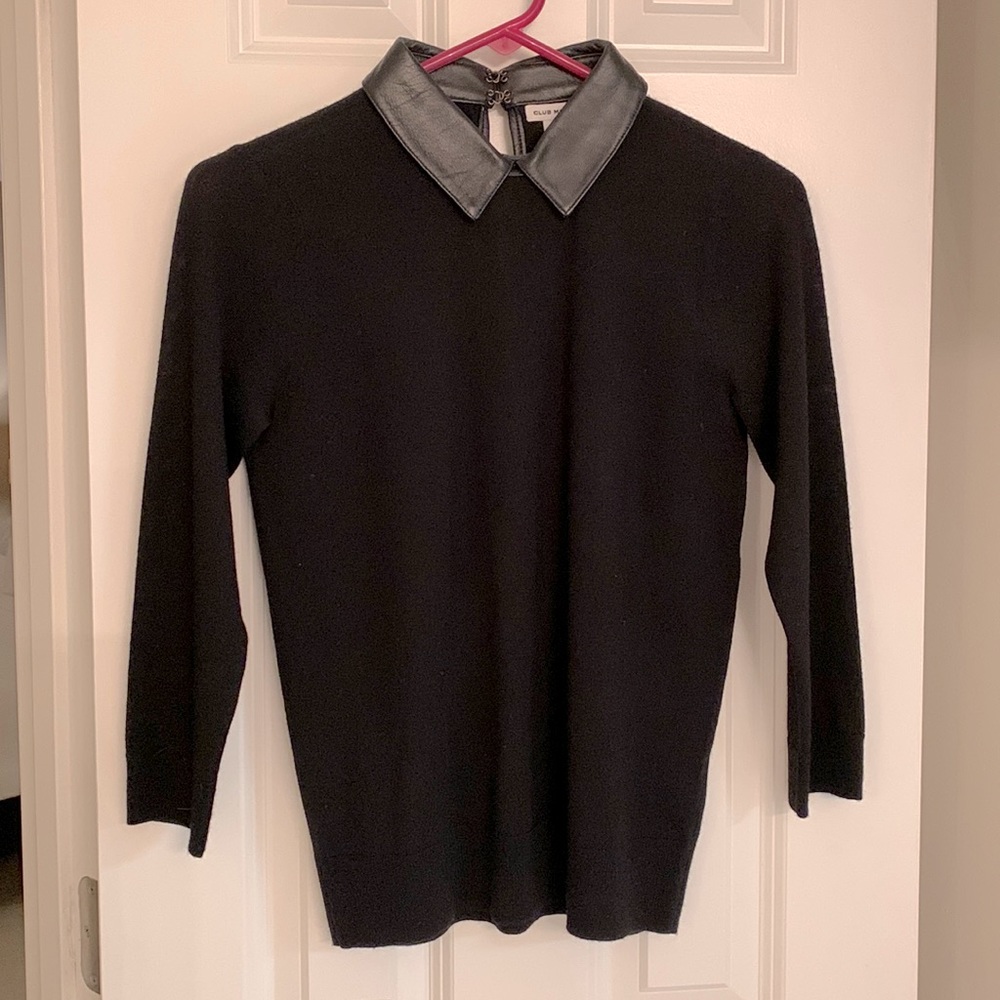 Club Monaco 100% wool sweater with leather collar